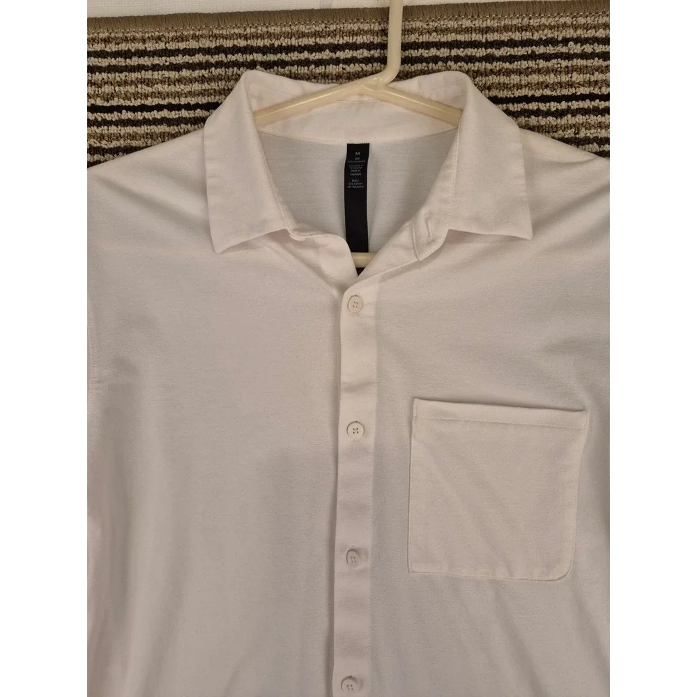 Lululemon Mens White Beige Pique Knit Long Sleeve Button Down Shirt Size M‎